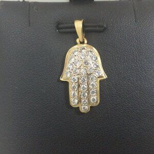 14k Yellow REAL Gold Fancy Design CZ Nazar Hamsa protect Hand of God Charm 2.6gr